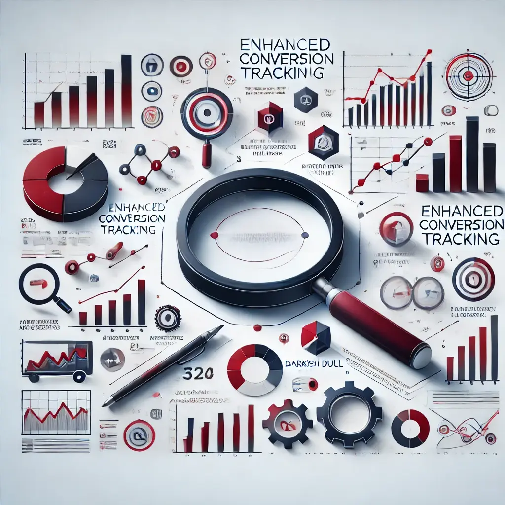 DALL·E 2024-07-10 13.14.57 - An image representing the concept of enhanced conversion tracking with a sleek and modern design on a white background. Show elements such as graphs, 